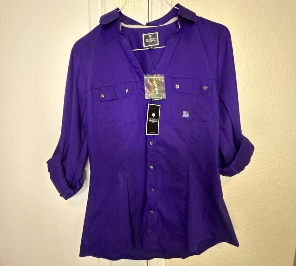 Express The Essential Shirt Purple Button Down Size M